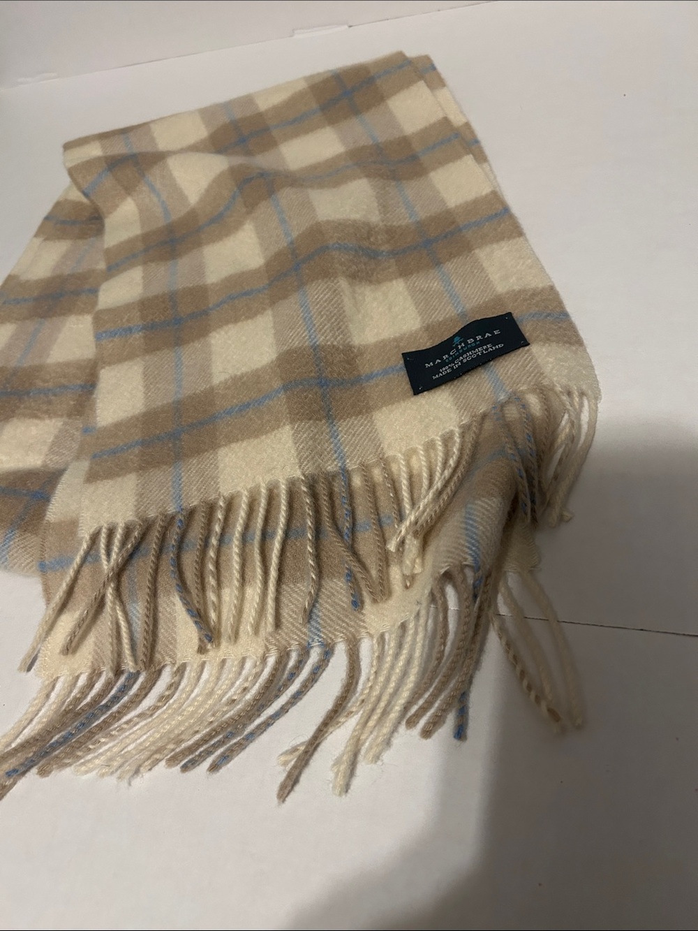 Marchbrae Cashmere Scarf- Cream & Tan
